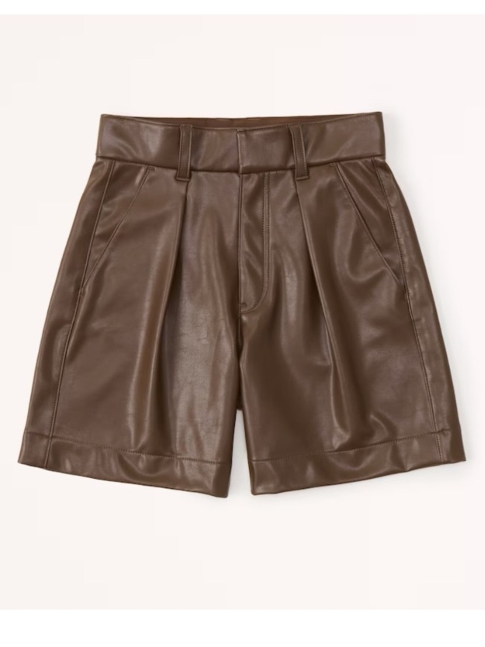 Abercrombie & Fitch Chocolate Brown Pleated Tailored Vegan Leather Shorts Small - Picture 4 of 7